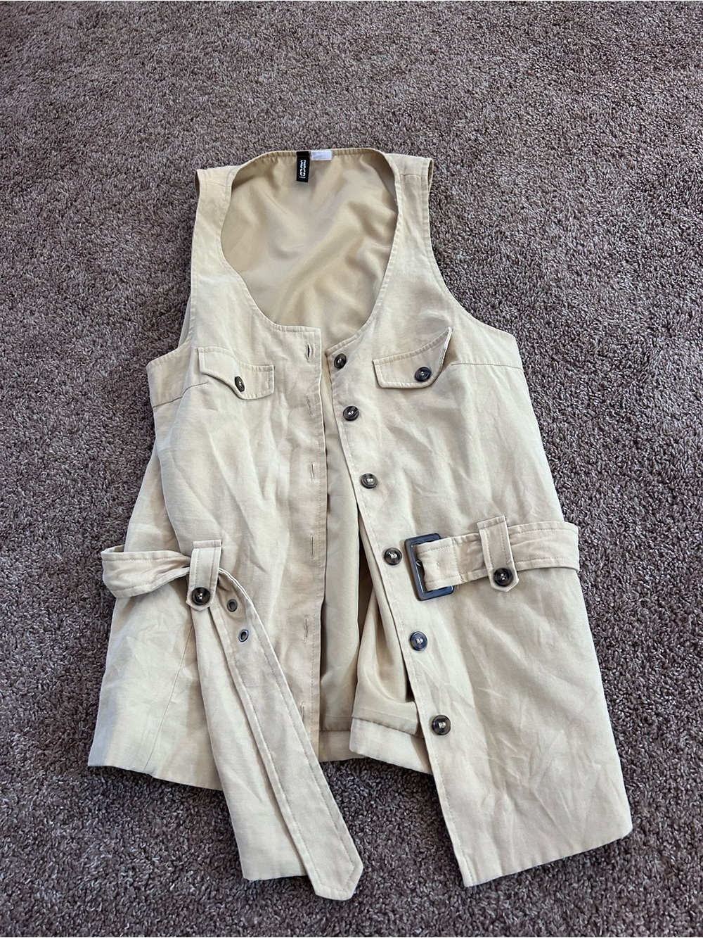 H&M Beige Utility Belted Vest - Women Jackets & Coats